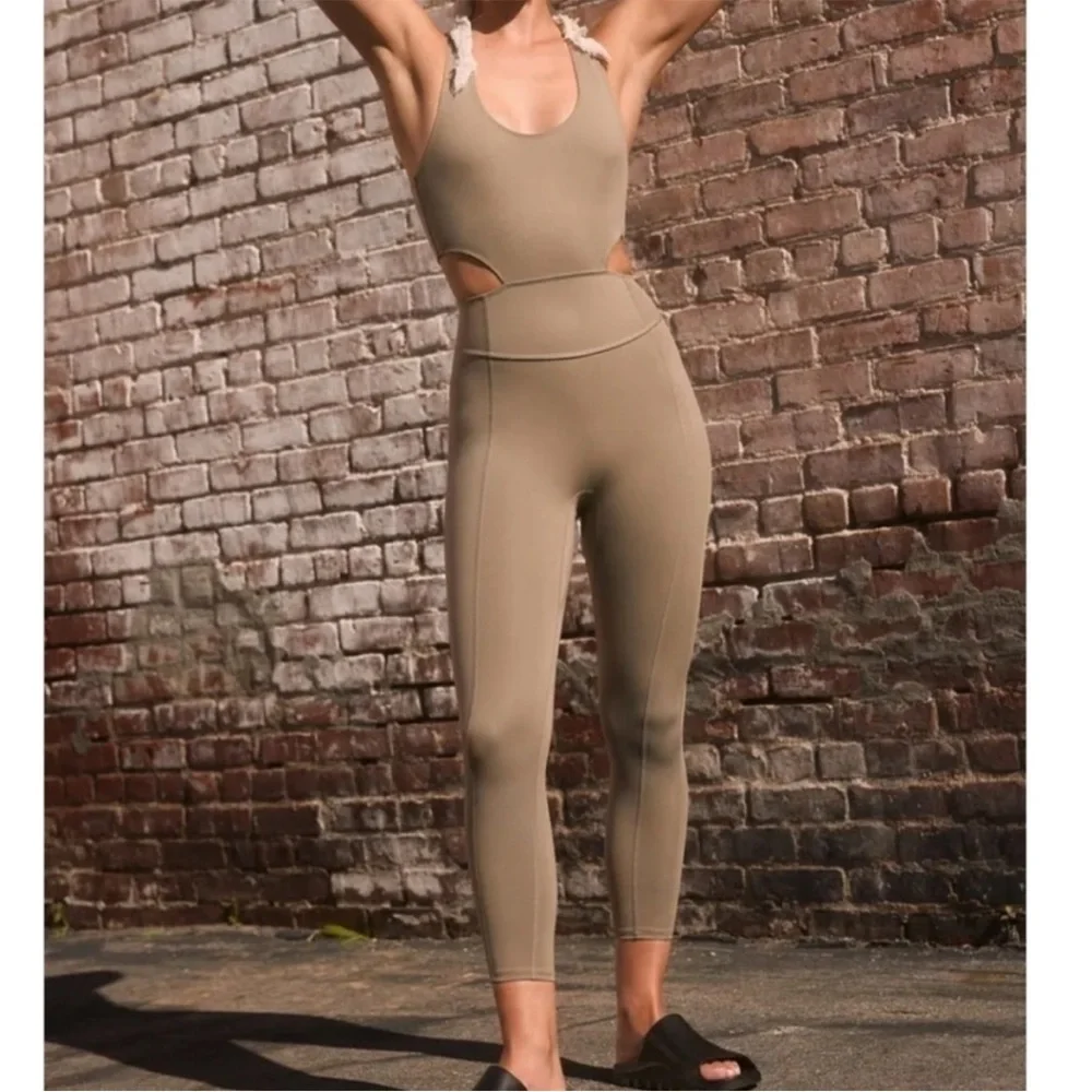Free People FP movement Back It Up Sage Onesie Jumpsuit Size extra small tan